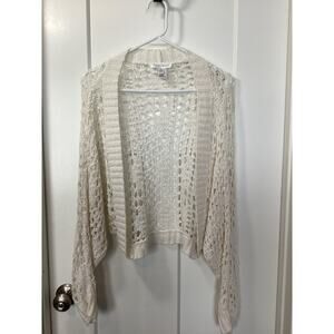 White House Black Market Women Open Front Crochet Cover-Up Cardigan White Medium